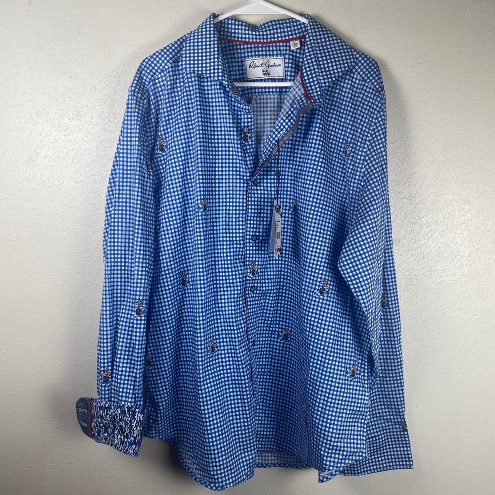 Robert Graham Pit Stop Blue Gingham Pin-Up Girl Shirt 2XL Tailored Fit